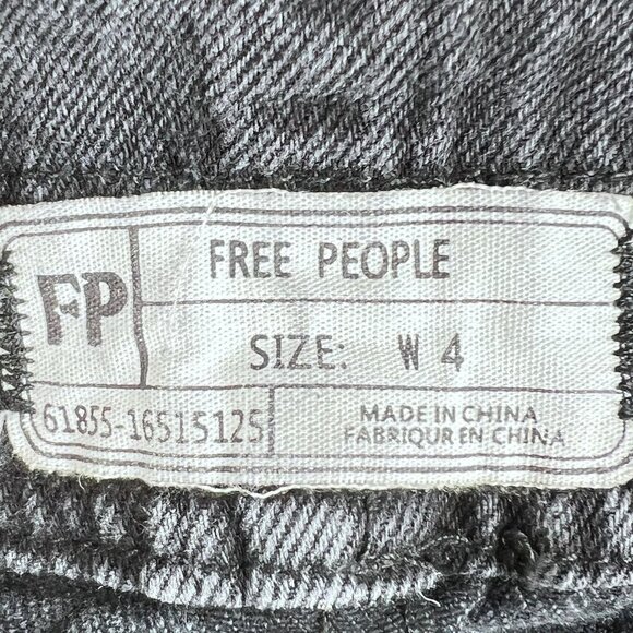 Free People Womens 4 Black Denim Overall Dress Frayed Hem Mini Jumper Grunge - Picture 11 of 15